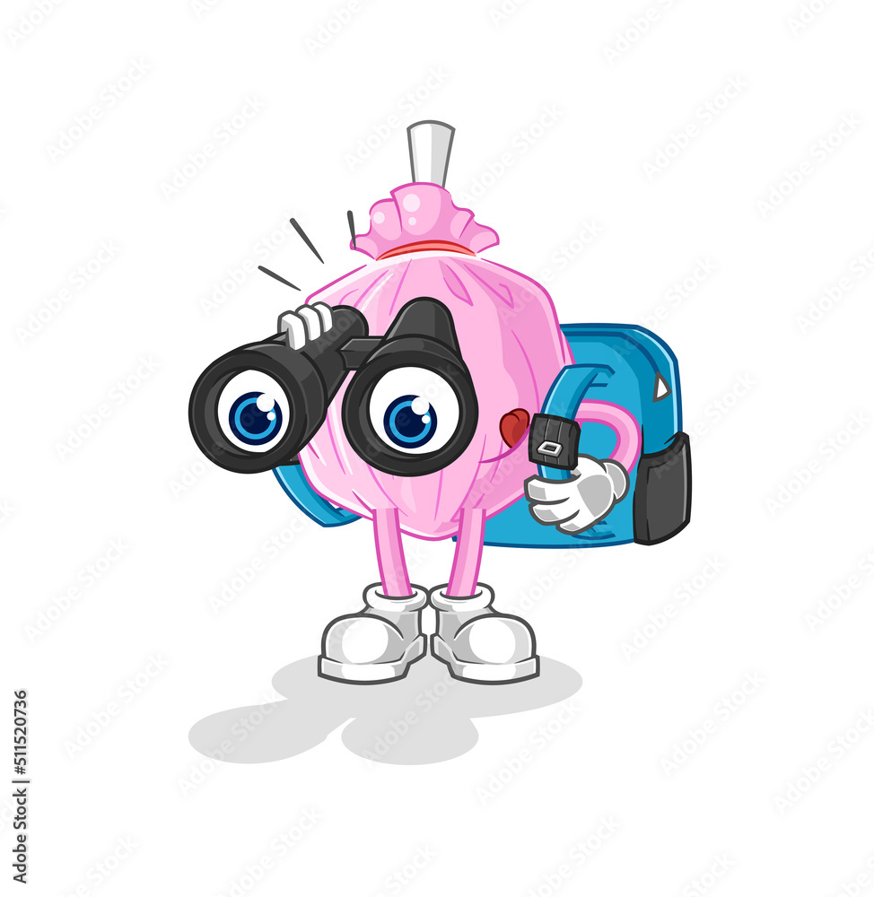 cute candy with binoculars character. cartoon mascot vector