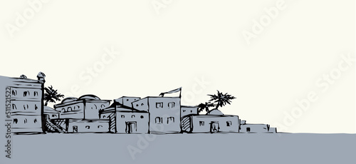 Ancient Arabic city. Vector drawing