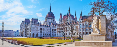 The Parliament and Kossuth Memorial on Lajos Kossuth Square, Budapest, Hungary photo