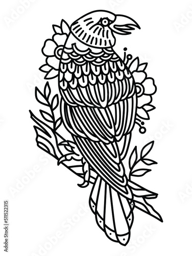 Raven Crow Tattoo Style Design