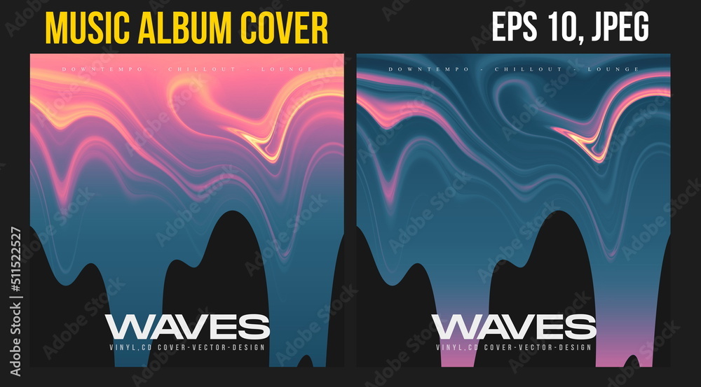 Fototapeta Music Album Cover for the Web Presentation. Colorful Vector Background. Abstract postcard set. Posters Template. Vinyl and CD DVD artwork design. Square banners, brochure, book. Electronic Music