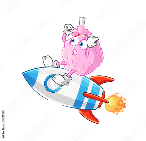 cute candy ride a rocket cartoon mascot vector