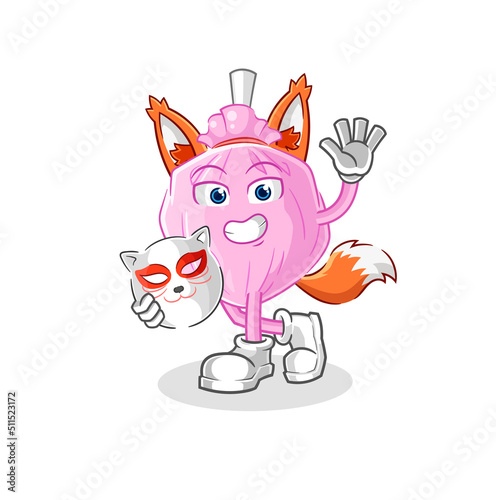 cute candy japanese fox character. cartoon mascot