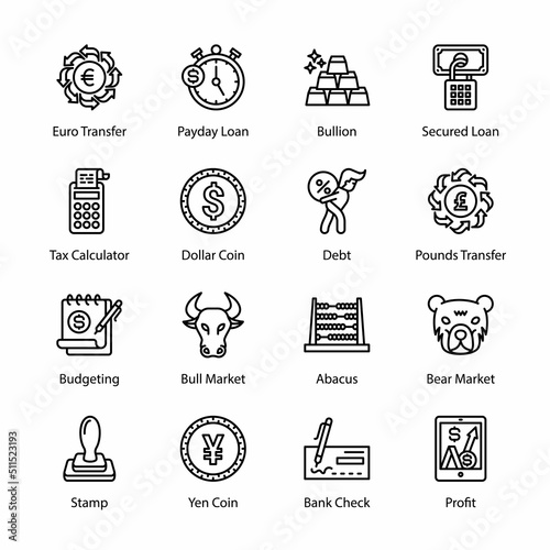 Finance Outline Icons - Stroked, Vectors