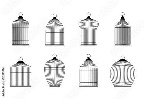 Black silhouettes of bird cages, vector illustration
