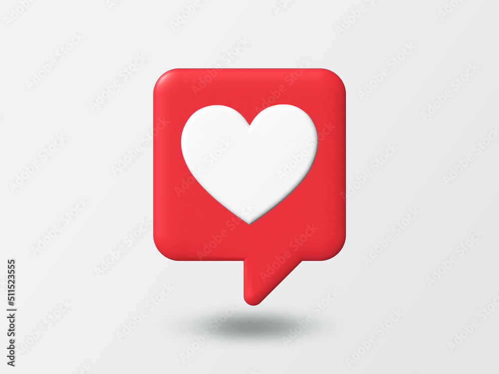 3d social media notification heart icon in speech bubble pin isolated on white background with shadow 3D rendering 3d social media notification heart icon in speech bubble pin isolated on white background with shadow 3D rendering