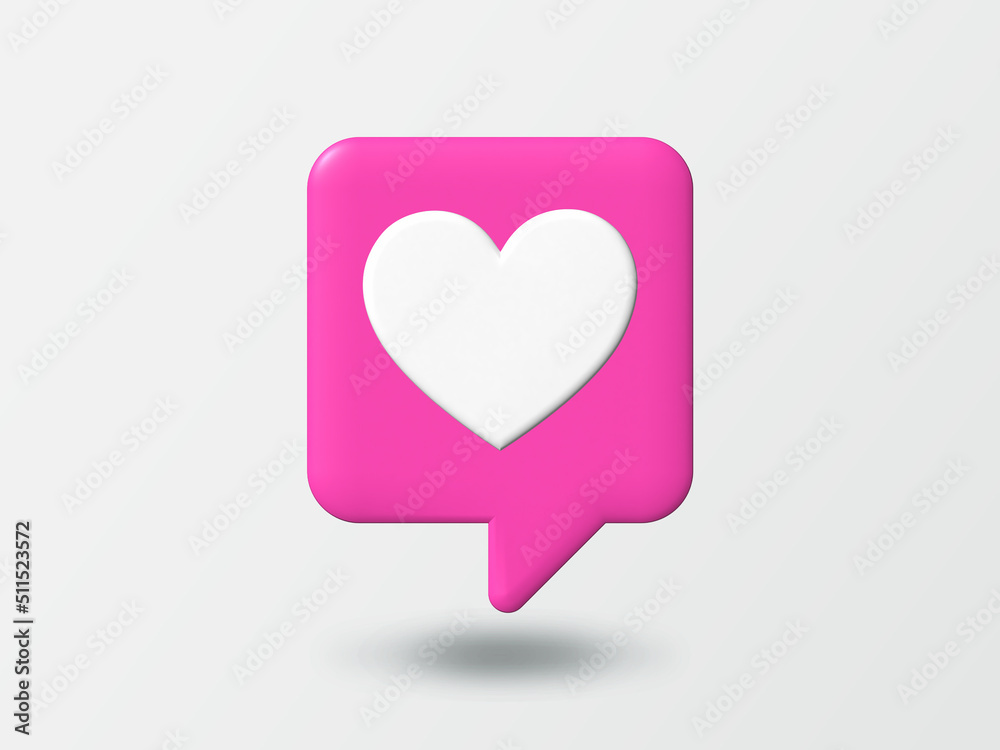 3d social media notification heart icon in speech bubble pin isolated on white background with shadow 3D rendering 3d social media notification heart icon in speech bubble pin isolated on white background with shadow 3D rendering