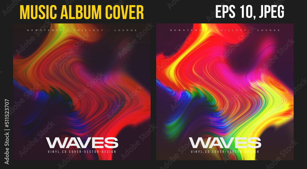 Fototapeta Music Album Cover for the Web Presentation. Colorful Vector Background. Abstract postcard set. Posters Template. Vinyl and CD DVD artwork design. Square banners, brochure, book. Electronic Music