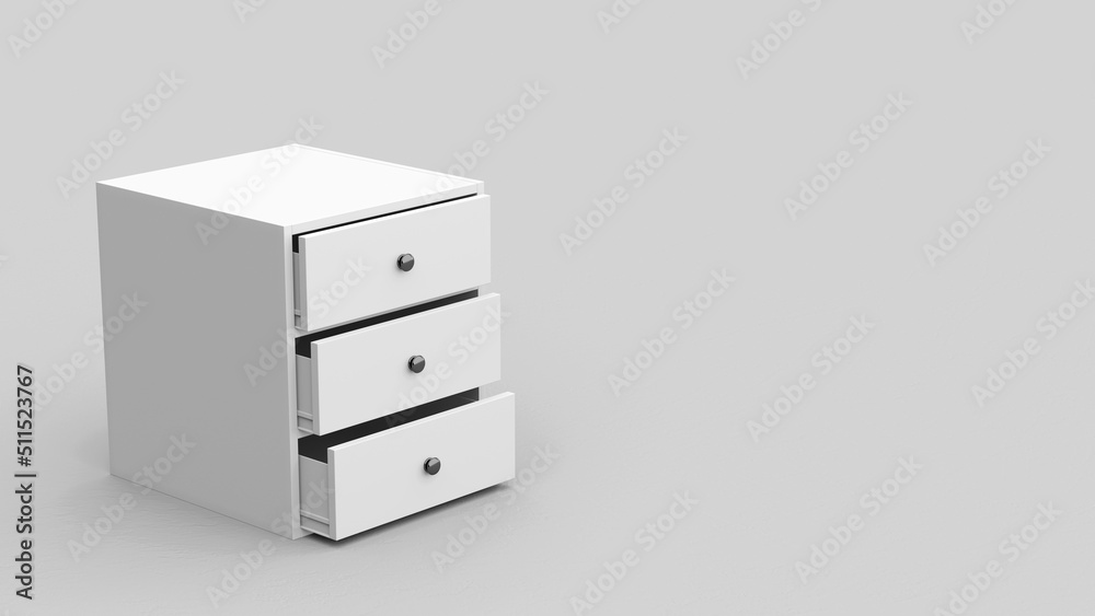 White dresser. Gray background. 3d render.
