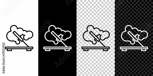 Set line Scented spa stick on a wooden stand icon isolated on black and white background. Incense stick. Cosmetic procedure aromatherapy. Vector