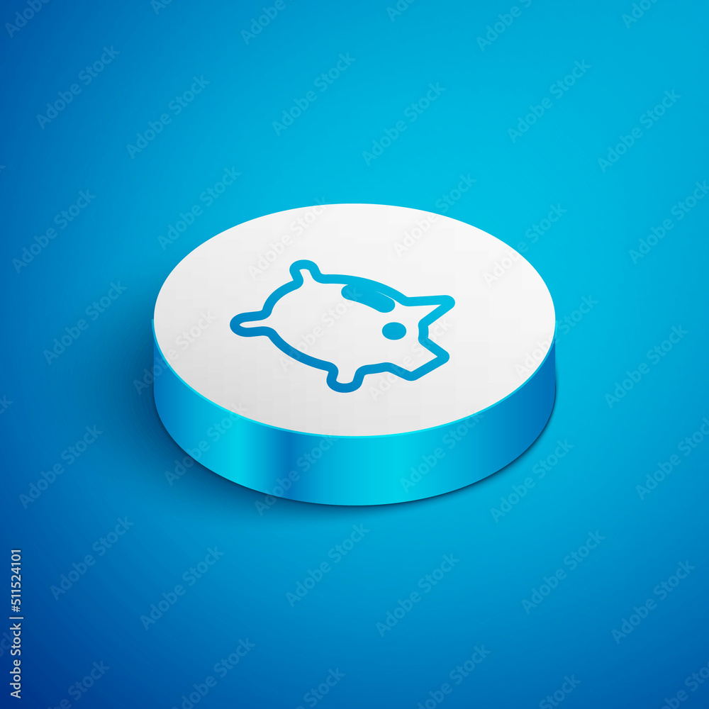Isometric line Piggy bank icon isolated on blue background. Icon saving or accumulation of money, investment. White circle button. Vector. Isometric line Piggy bank icon isolated on blue background. Icon saving or accumulation of money, investment. White circle button. Vector.