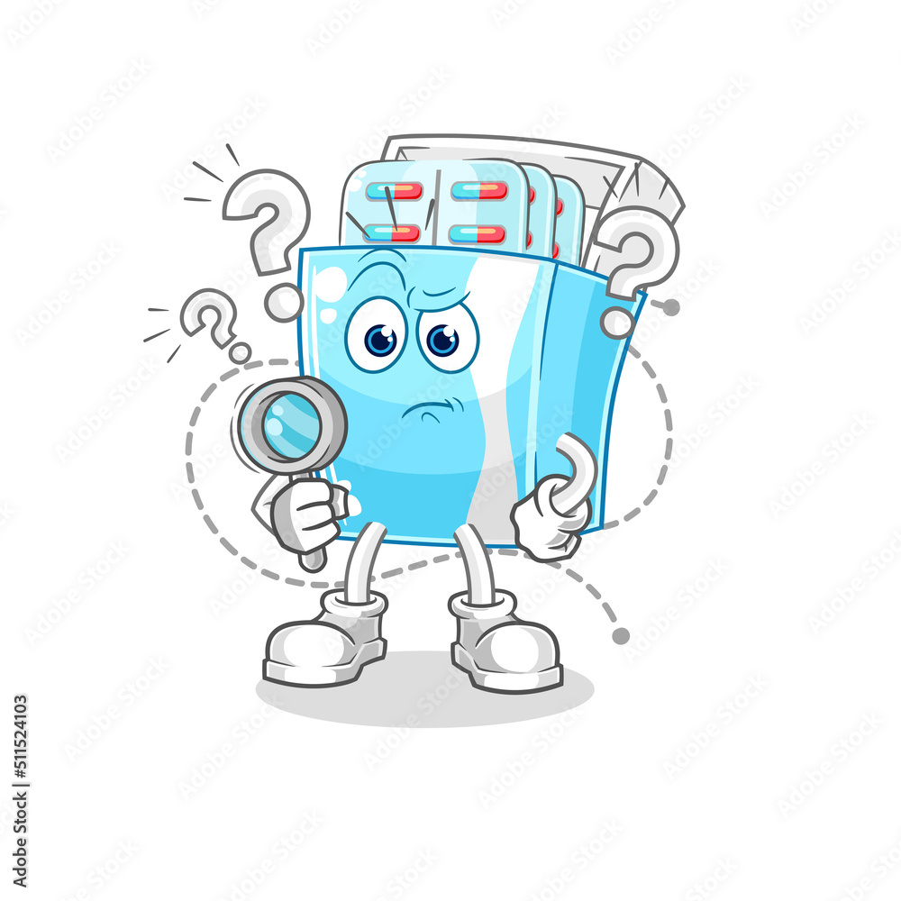 medicine package searching illustration. character vector medicine package searching illustration. character vector