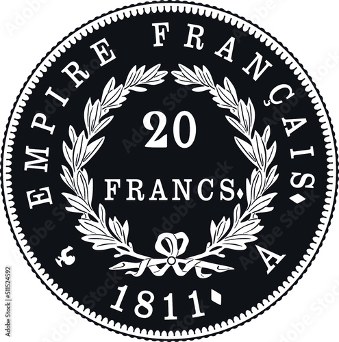 20 francs gold coin vector design handmade silhouette