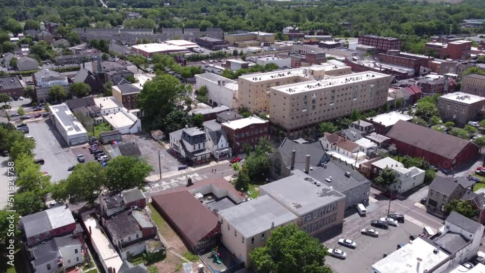 Drone view over a town buildings in pennsylvania Drone view over a town buildings in pennsylvania