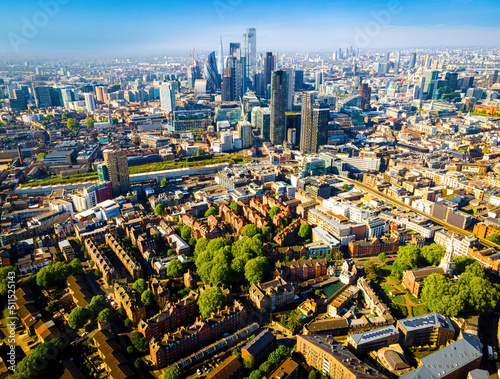 The aerial view of Shoreditch,  an arty area adjacent to the equally hip neighborhood of Hoxton in London
