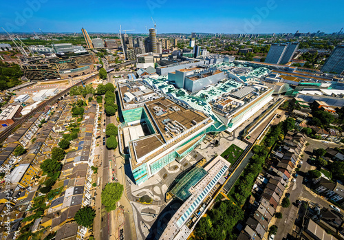 The aerial view of Shepherds Bush and Westfield area in London