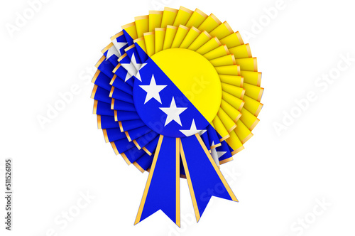 Bild auf Leinwand Bosnian flag painted on the award ribbon rosette. 3D rendering
