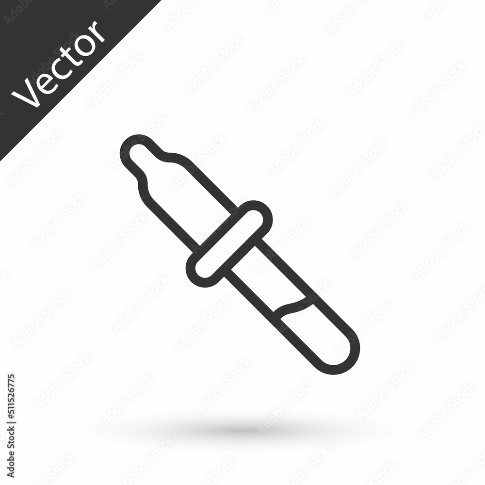 Grey line Pipette icon isolated on white background. Element of medical, chemistry lab equipment. Medicine symbol. Vector Grey line Pipette icon isolated on white background. Element of medical, chemistry lab equipment. Medicine symbol. Vector