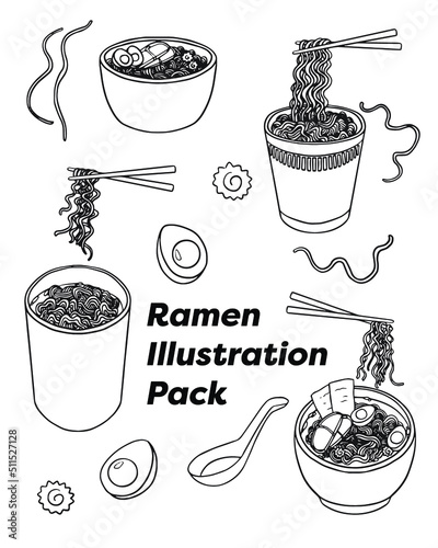 Ramen Noodles Illustration Line Art Set