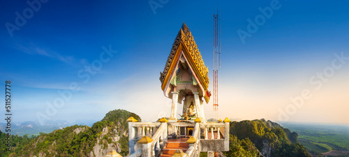 Panorama view of the top of Tiger Cave temple, or Wat Tham Suea, Krabi province, Thailand. photo