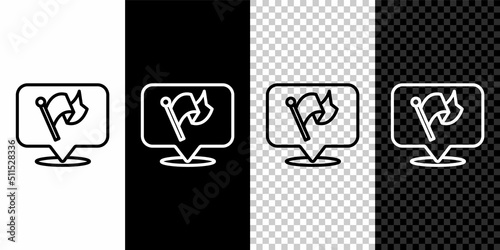 Set line Flag icon isolated on black and white, transparent background. Victory, winning and conquer adversity concept. Vector