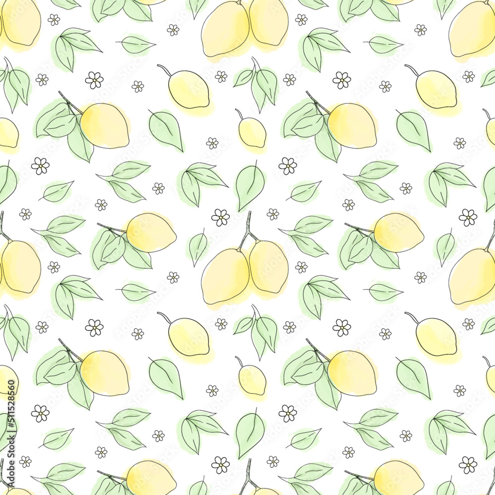 Vector seamless pattern with juicy lemons and leaves 