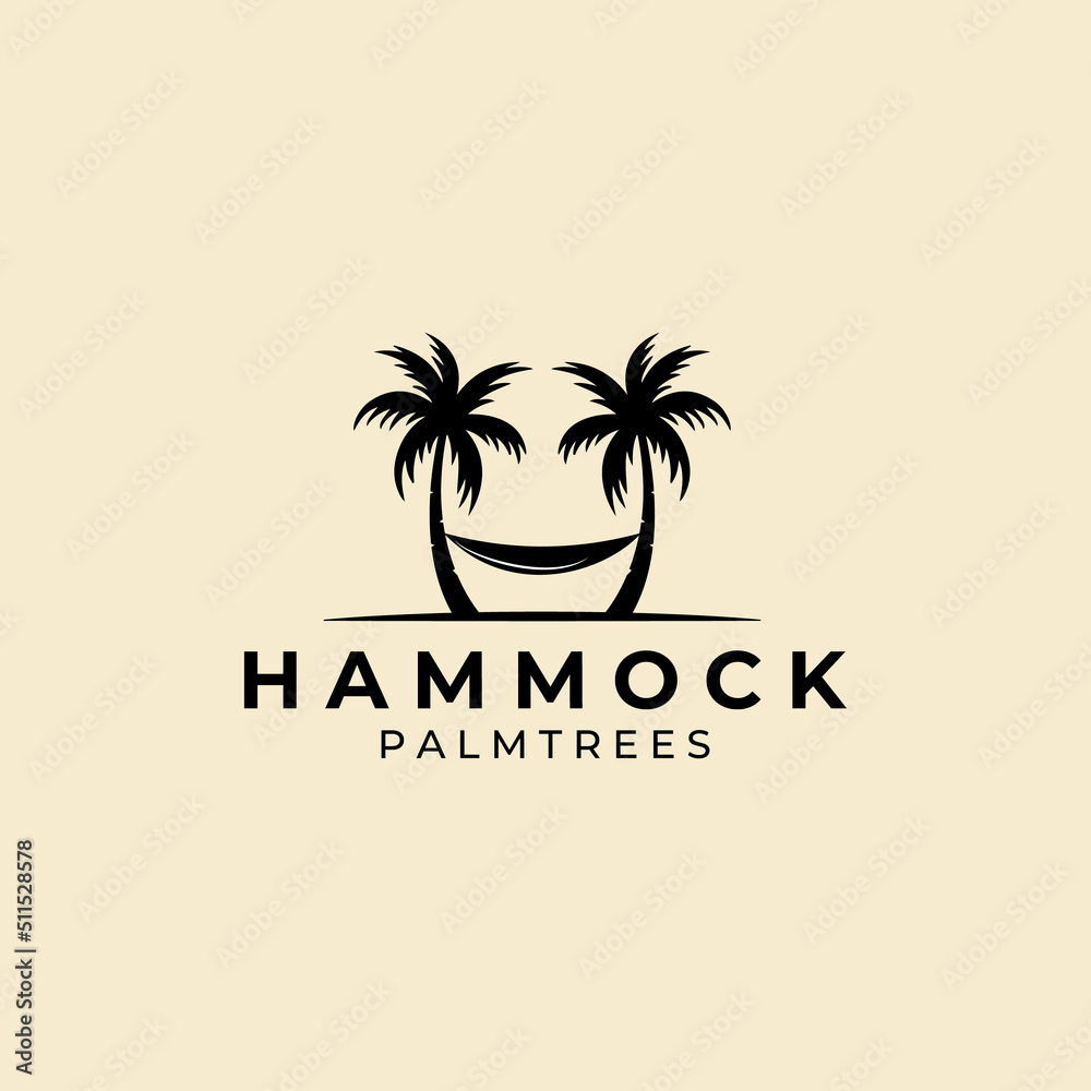 hammock logo vector design with outdoor palm trees