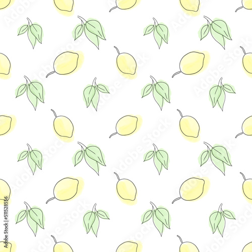Fototapeta Naklejka Na Ścianę i Meble -  Vector seamless pattern with juicy lemons and leaves 