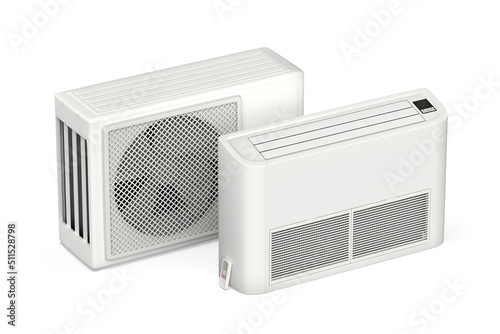 Floor mounted air conditioner with remote control and outdoor unit