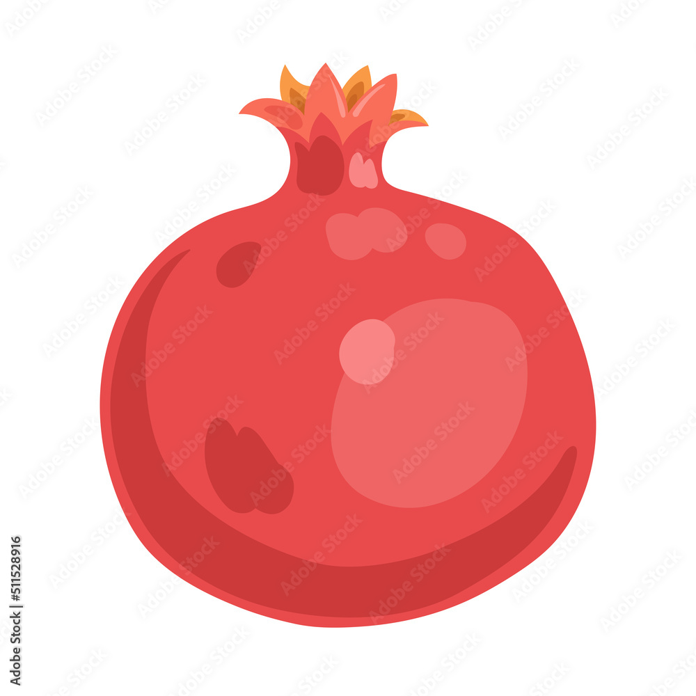 Fresh pomegranate fruit. In cartoon style. Isolated on white background. Vector flat illustration. Fresh pomegranate fruit. In cartoon style. Isolated on white background. Vector flat illustration.