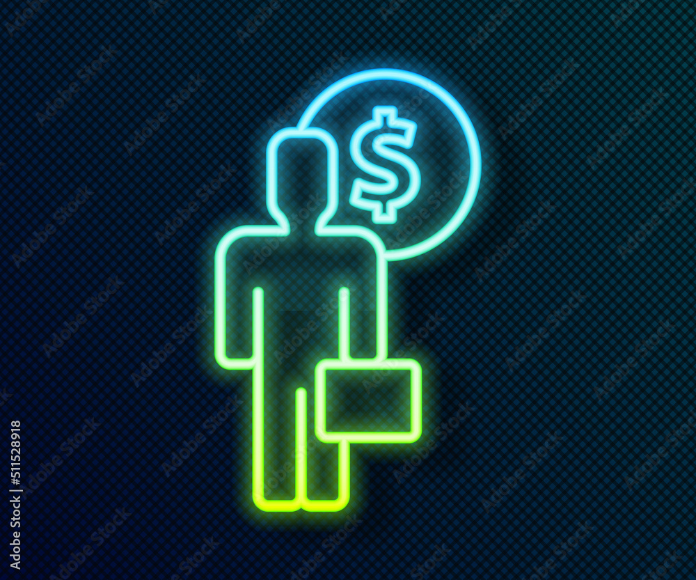 Glowing neon line Business man planning mind icon isolated on black background. Human head with dollar. Idea to earn money. Business investment growth. Vector Glowing neon line Business man planning mind icon isolated on black background. Human head with dollar. Idea to earn money. Business investment growth. Vector