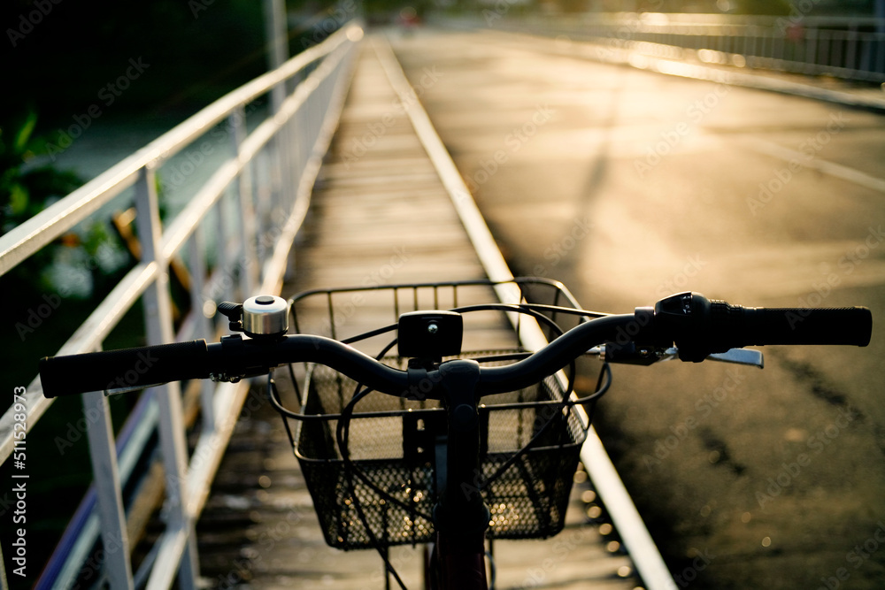 Selective focus of bicycle handlebar in the bridge Selective focus of bicycle handlebar in the bridge