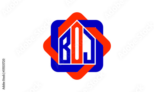 BOJ three letter real estate logo with home icon logo design vector template | construction logo | housing logo | engineering logo | initial letter logo | minimalist logo | property logo |	