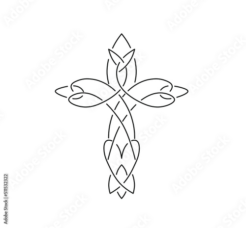 Vector isolated celtic ornamental cross colorless black and white line drawing