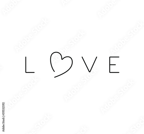 Vector isolated english text word LOVE with the heart symbol instead of the letter O. Hand drawn text tattoo, cloths print, decoration