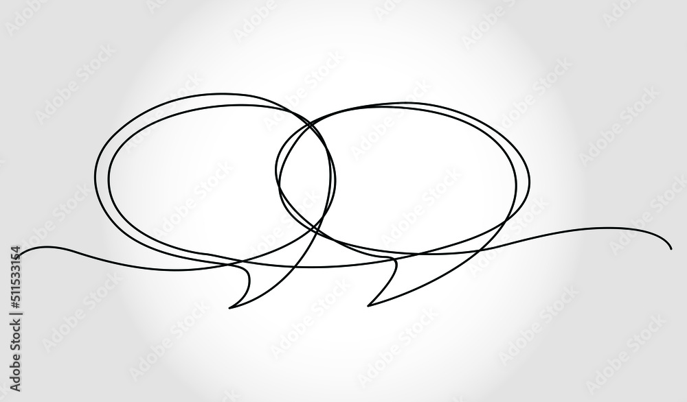 Continuous one line drawing of speech bubble, Black and white graphics vector minimalist linear illustration made of single line Continuous one line drawing of speech bubble, Black and white graphics vector minimalist linear illustration made of single line