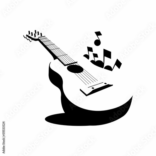 classical guitar illustration vector, acoustic guitar silhouette