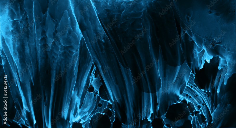 Obraz premium Alcohol ink background, abstract blue black ocean waves, acrylic paint sea swirl pattern, stains and blots