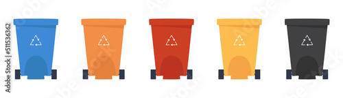 Garbage containers. Multi-colored waste separation bins. Flat vector illustration. Eps10