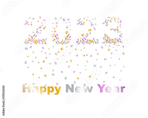 2023 new year. Confetti foil numbers banner. Flat vector illustration. Eps10