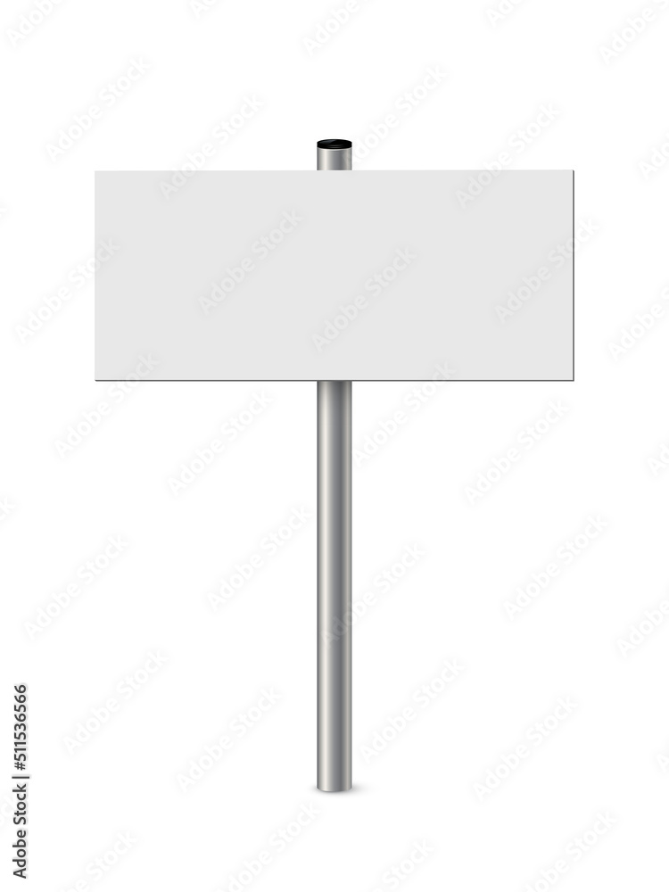 Empty metal sign post vector illustration. Realistic 3d blank steel ...