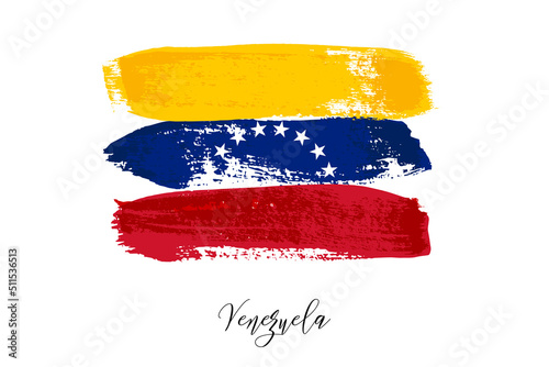 Flag of Venezuela in brush stroke splashes and grunge texture, abstract paint stain
