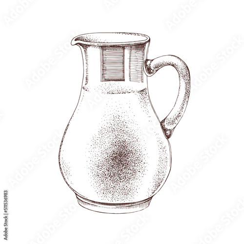 Drawing of glass jug with milk on white bckground