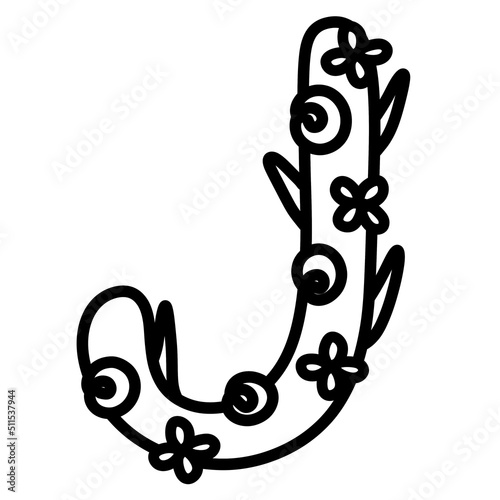 Doodle letter J with flowers 