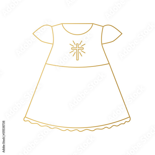 golden christening, baptismal gown icon - vector illustration