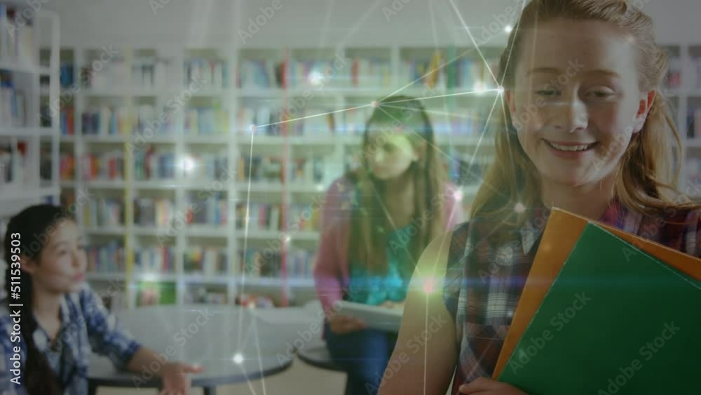 Animation of network of connections over diverse school children reading and learning at school Animation of network of connections over diverse school children reading and learning at school
