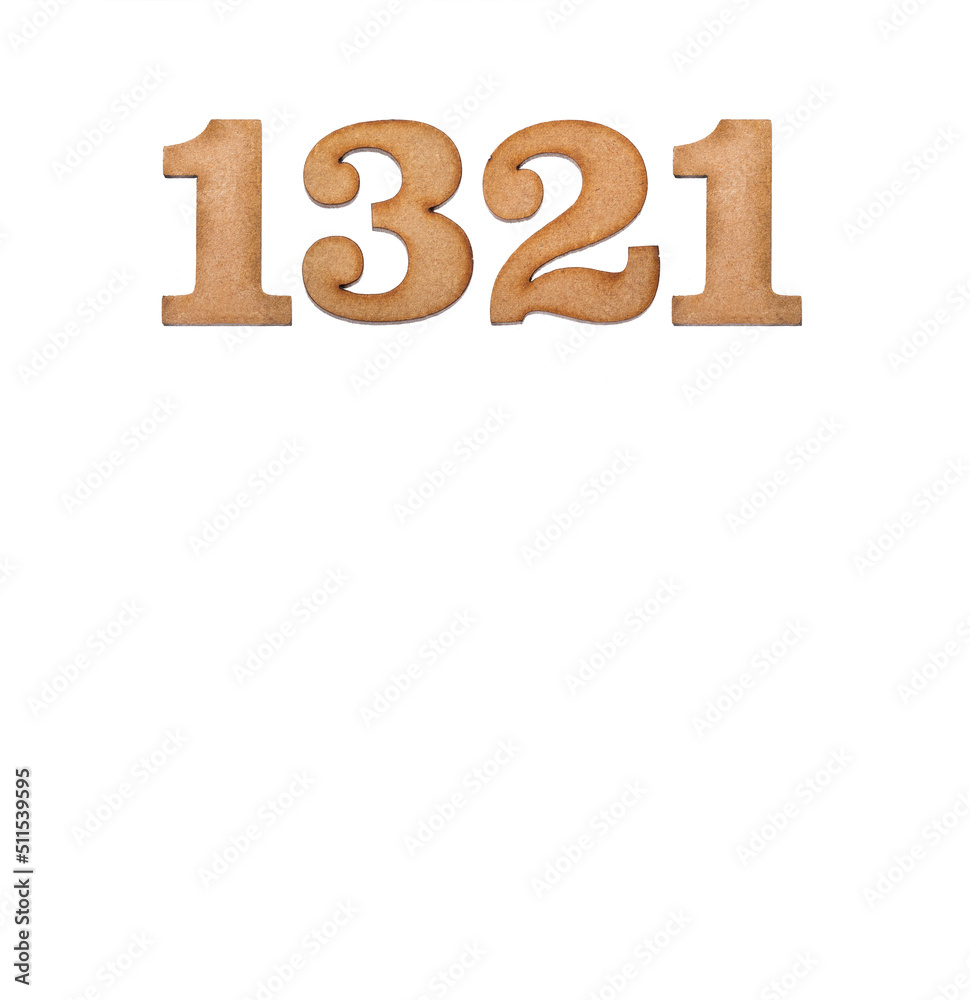 Number 1321 - Piece of wood isolated on white background Number 1321 - Piece of wood isolated on white background