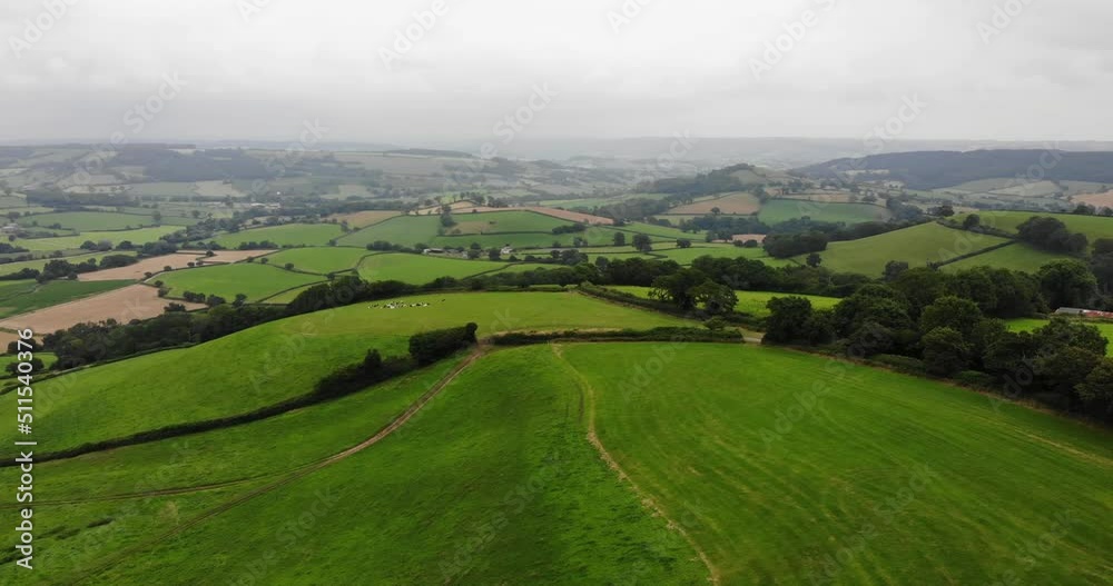 Aerial rising shot over the East Devon Countryside showing the valleys of the Blackdown Hills Aerial rising shot over the East Devon Countryside showing the valleys of the Blackdown Hills