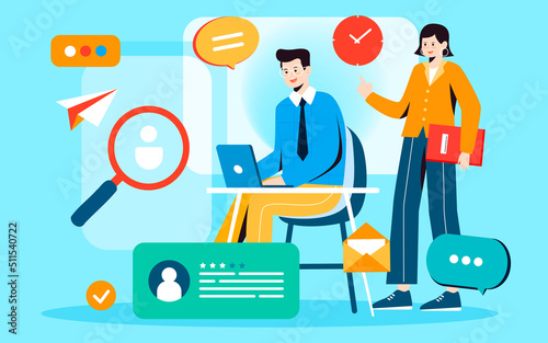 People are looking for talent, company recruitment with various data and tables in the background, vector illustration