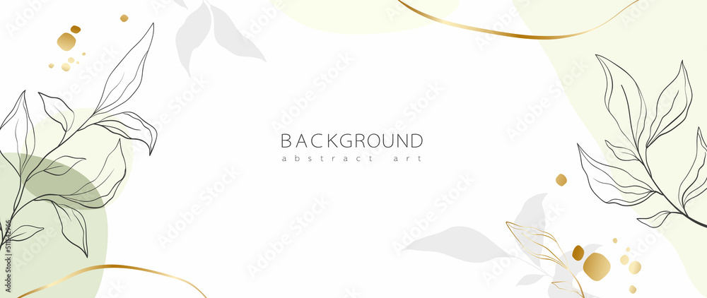 Abstract art background vector. Minimal style wallpaper with golden line  art flower and botanical leaves, Organic shapes, Watercolor. Vector  background for banner, poster, Web and packaging. Stock Vector | Adobe Stock
